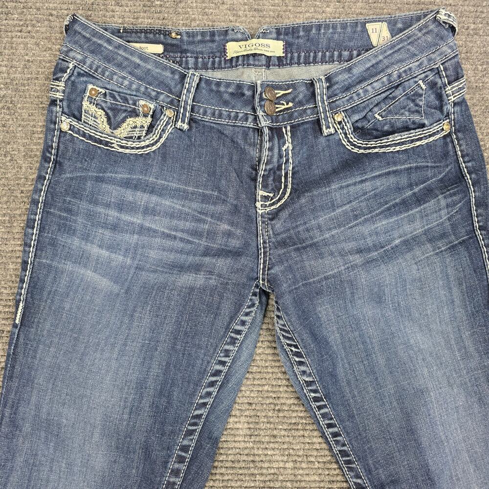 Vigoss Womens Jeans 11/31 34x31 Blue Bootcut Thick Stitch Embroidered Y2K - Picture 5 of 9